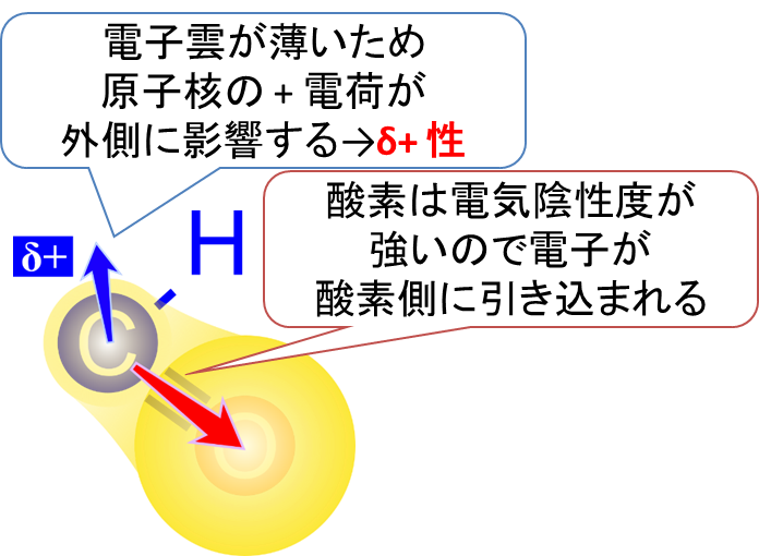 アルデヒド基の炭素の δ＋性